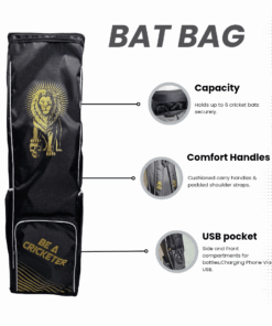 Premium Cricket Bat Bag with USB Port – Multi Color, Professional Kit Bag