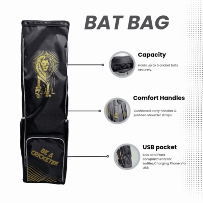 Premium Cricket Bat Bag with USB Port – Multi Color, Professional Kit Bag